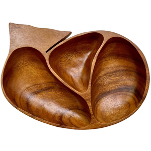 Vintage MCM Monkey Pod Whale Divided Bowl Tray Platter EUC Tiki Hand Made